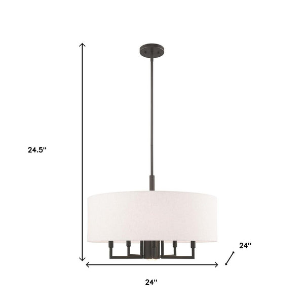 HomeRoots Six Light Dimmable Chandelier – Modern Cylinder Shades for Elegant Ambiance in Any Room 687919