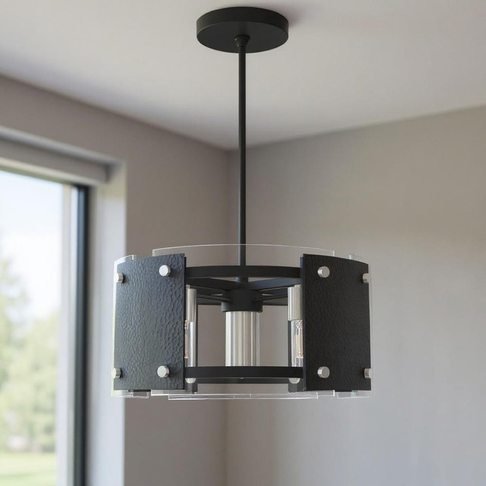 HomeRoots Seven Light Dimmable Chandelier - Modern Steel Fixture with Cylinder Shades for Stylish Ambiance 687920