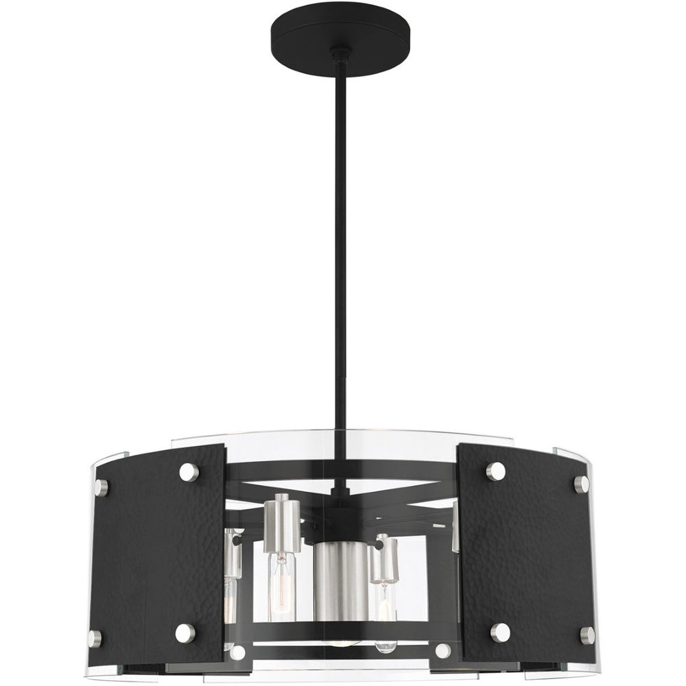 HomeRoots Seven Light Dimmable Chandelier - Modern Cylindrical Shades for Versatile Home Ambiance & Style 687921