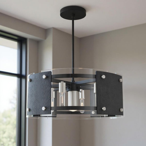 HomeRoots Seven Light Dimmable Chandelier - Modern Cylindrical Shades for Versatile Home Ambiance & Style 687921