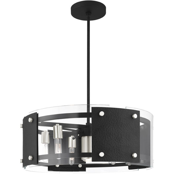 HomeRoots Seven Light Dimmable Chandelier - Modern Cylindrical Shades for Versatile Home Ambiance & Style 687921
