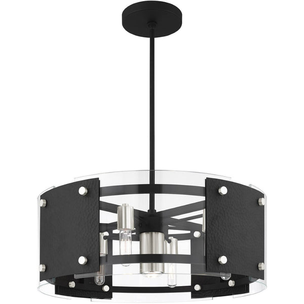 HomeRoots Seven Light Dimmable Chandelier - Modern Cylindrical Shades for Versatile Home Ambiance & Style 687921