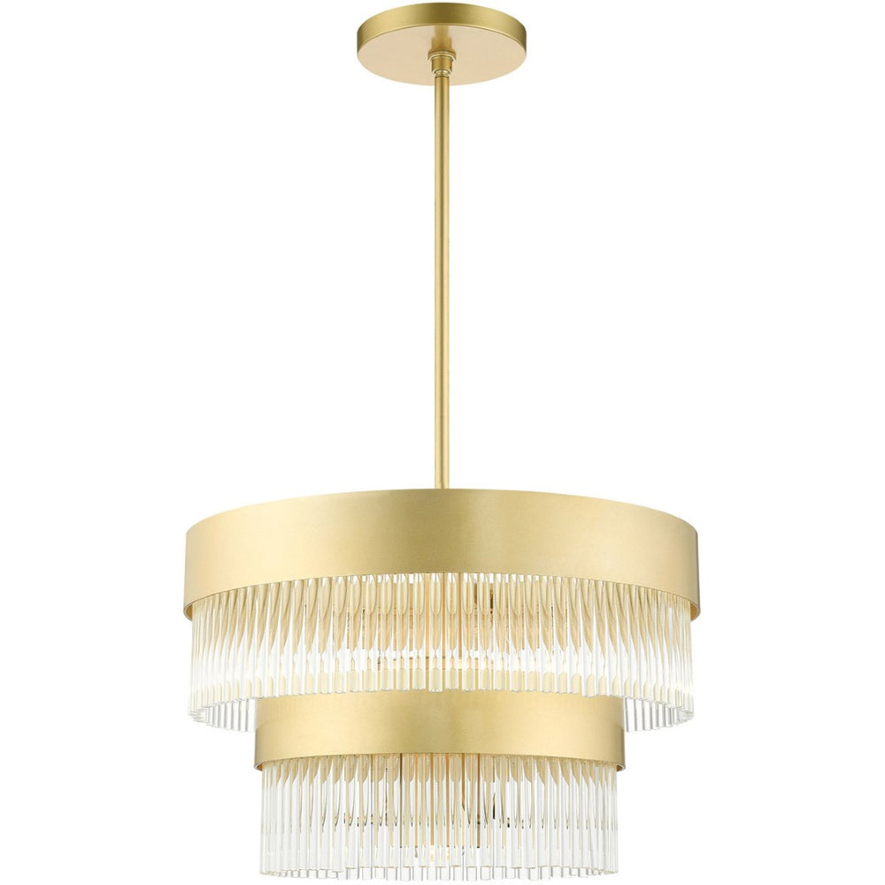 HomeRoots Five Light Dimmable Chandelier - Modern Steel Shades for Elegant Lighting in Dining & Living Spaces 687922