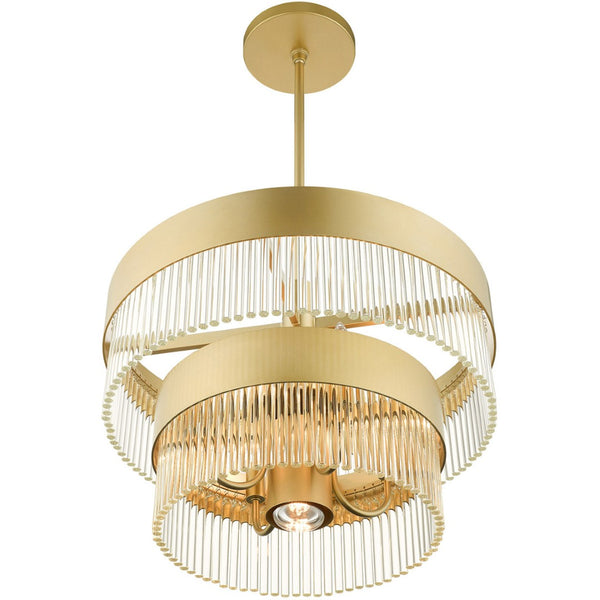 HomeRoots Five Light Dimmable Chandelier - Modern Steel Shades for Elegant Lighting in Dining & Living Spaces 687922