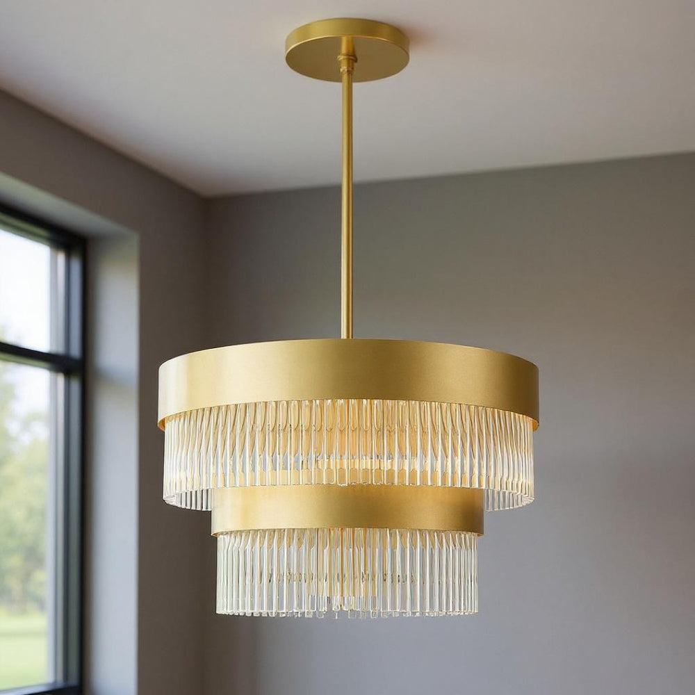 HomeRoots Five Light Dimmable Chandelier - Modern Steel Shades for Elegant Lighting in Dining & Living Spaces 687922