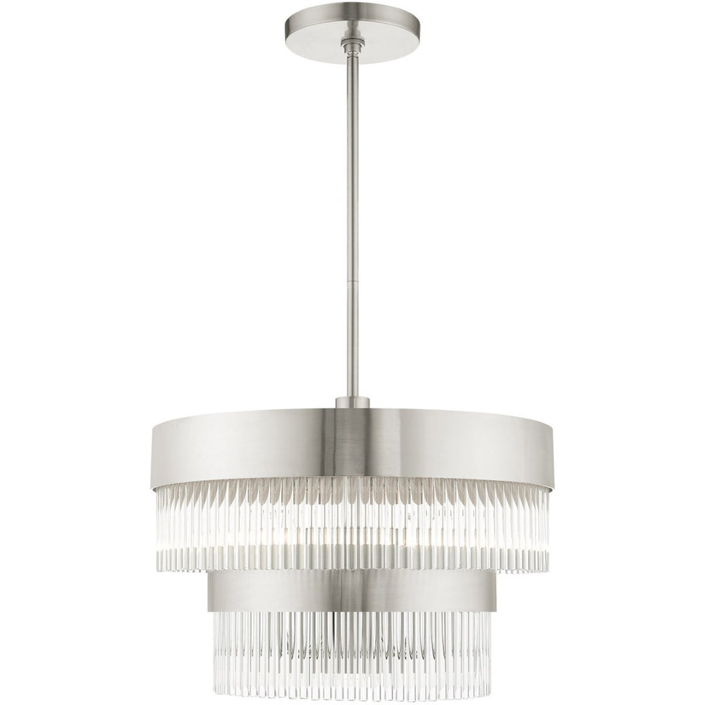 HomeRoots Five Light Dimmable Chandelier with Modern Cylinder Shades for Customizable Home Illumination 687923
