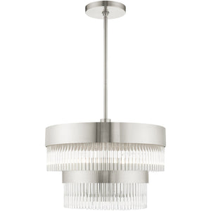 HomeRoots Five Light Dimmable Chandelier with Modern Cylinder Shades for Customizable Home Illumination 687923