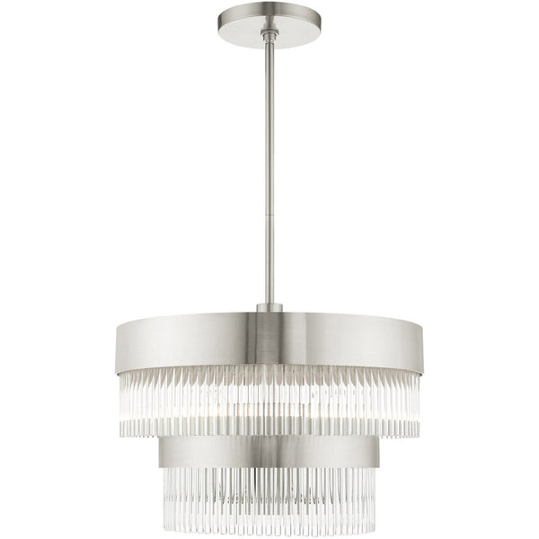 HomeRoots Five Light Dimmable Chandelier with Modern Cylinder Shades for Customizable Home Illumination 687923