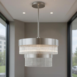 HomeRoots Five Light Dimmable Chandelier with Modern Cylinder Shades for Customizable Home Illumination 687923
