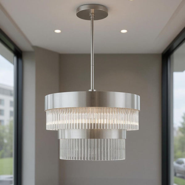 HomeRoots Five Light Dimmable Chandelier with Modern Cylinder Shades for Customizable Home Illumination 687923