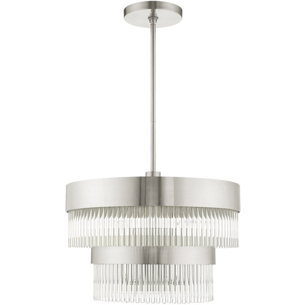 HomeRoots Five Light Dimmable Chandelier with Modern Cylinder Shades for Customizable Home Illumination 687923