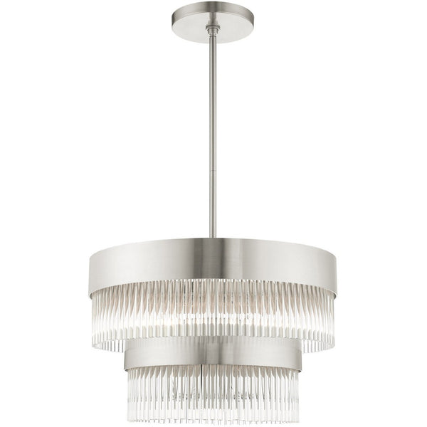 HomeRoots Five Light Dimmable Chandelier with Modern Cylinder Shades for Customizable Home Illumination 687923