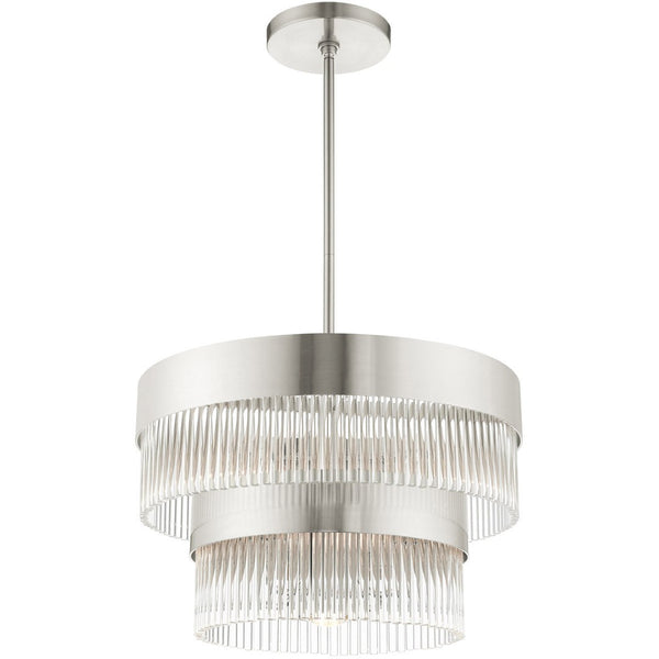 HomeRoots Five Light Dimmable Chandelier with Modern Cylinder Shades for Customizable Home Illumination 687923