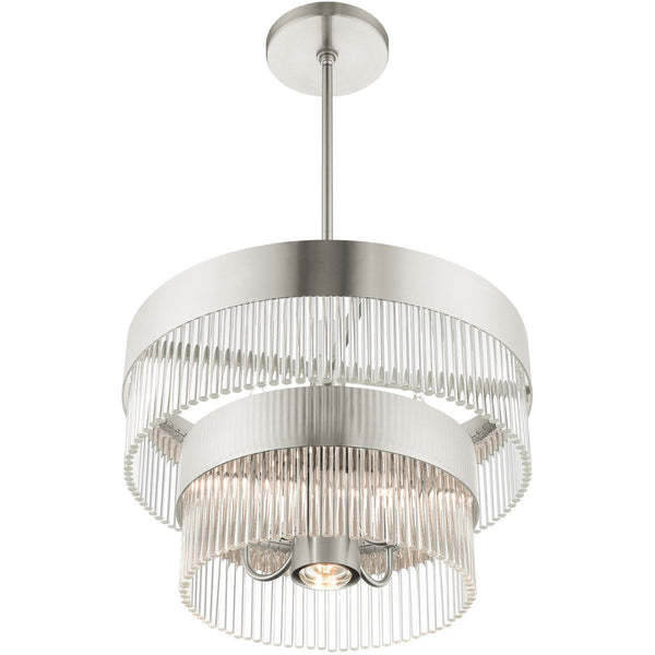 HomeRoots Five Light Dimmable Chandelier with Modern Cylinder Shades for Customizable Home Illumination 687923
