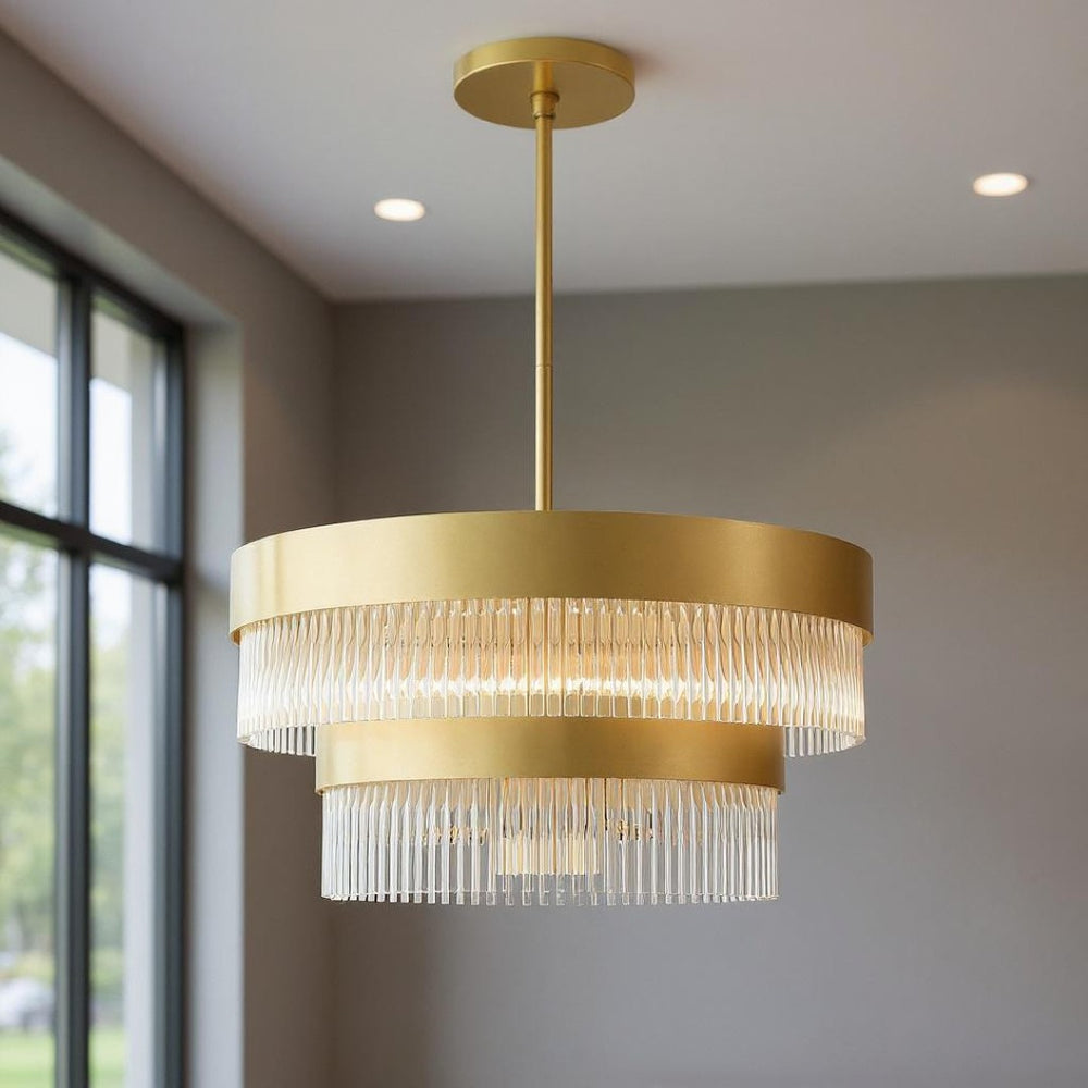 HomeRoots Seven Light Dimmable Chandelier - Modern Cylinder Shades for Stylish Lighting in Any Space 687924