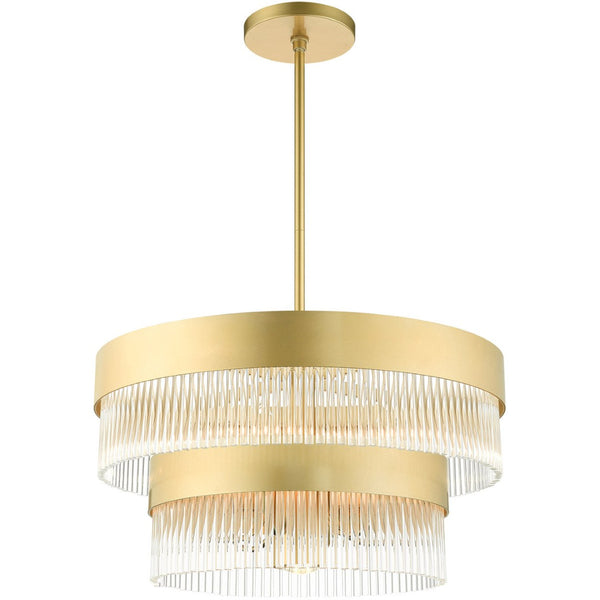 HomeRoots Seven Light Dimmable Chandelier - Modern Cylinder Shades for Stylish Lighting in Any Space 687924
