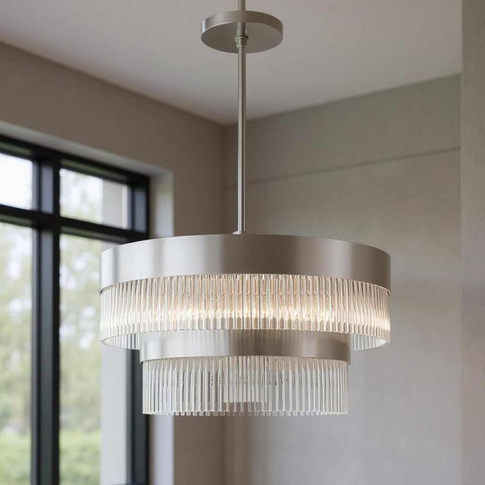 HomeRoots Seven Light Dimmable Chandelier - Modern Cylinder Shades for Stylish Ambiance in Any Room 687925