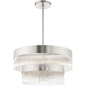 HomeRoots Seven Light Dimmable Chandelier - Modern Cylinder Shades for Stylish Ambiance in Any Room 687925