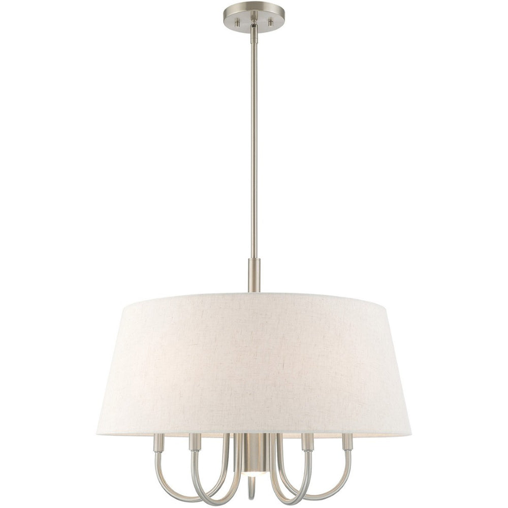 HomeRoots Six Light Dimmable Chandelier with Sleek Steel Shades for Modern Elegance in Any Space 687926