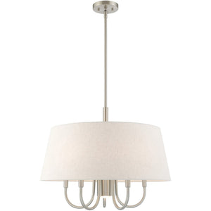HomeRoots Six Light Dimmable Chandelier with Sleek Steel Shades for Modern Elegance in Any Space 687926