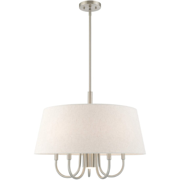 HomeRoots Six Light Dimmable Chandelier with Sleek Steel Shades for Modern Elegance in Any Space 687926