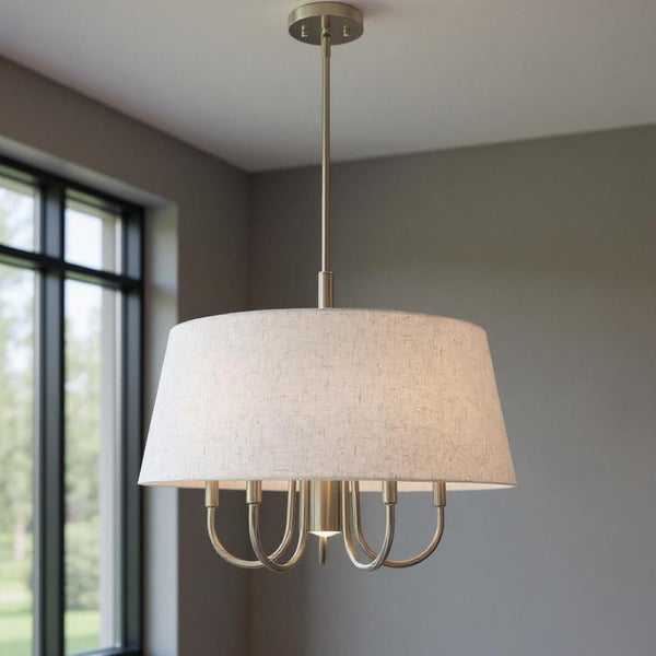HomeRoots Six Light Dimmable Chandelier with Sleek Steel Shades for Modern Elegance in Any Space 687926