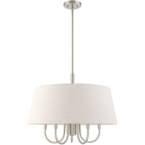HomeRoots Six Light Dimmable Chandelier with Sleek Steel Shades for Modern Elegance in Any Space 687926