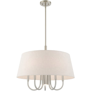 HomeRoots Six Light Dimmable Chandelier with Sleek Steel Shades for Modern Elegance in Any Space 687926
