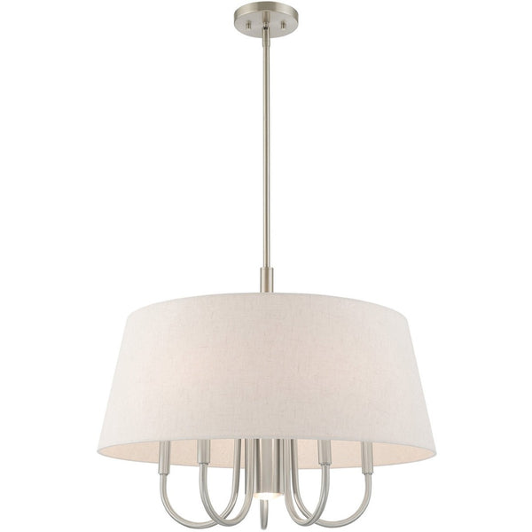 HomeRoots Six Light Dimmable Chandelier with Sleek Steel Shades for Modern Elegance in Any Space 687926