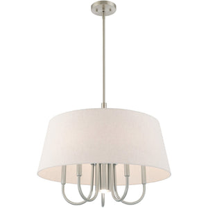 HomeRoots Six Light Dimmable Chandelier with Sleek Steel Shades for Modern Elegance in Any Space 687926