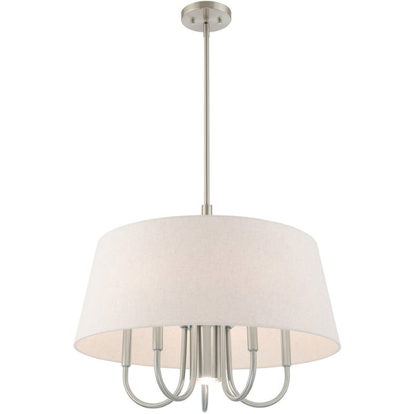 HomeRoots Six Light Dimmable Chandelier with Sleek Steel Shades for Modern Elegance in Any Space 687926