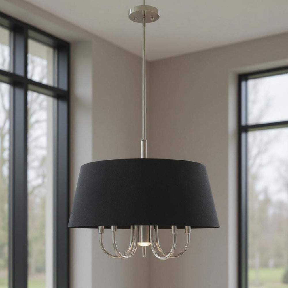 HomeRoots Six Light Dimmable Chandelier - Modern Steel Design with Cylinder Shades for Stylish Ambiance 687927