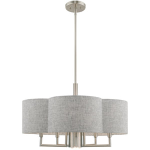 HomeRoots Six Light Dimmable Chandelier - Modern Cylindrical Shades for Versatile Spaces & Adjustable Ambiance 687928