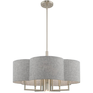 HomeRoots Six Light Dimmable Chandelier - Modern Cylindrical Shades for Versatile Spaces & Adjustable Ambiance 687928