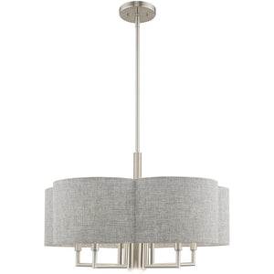 HomeRoots Six Light Dimmable Chandelier - Modern Cylindrical Shades for Versatile Spaces & Adjustable Ambiance 687928