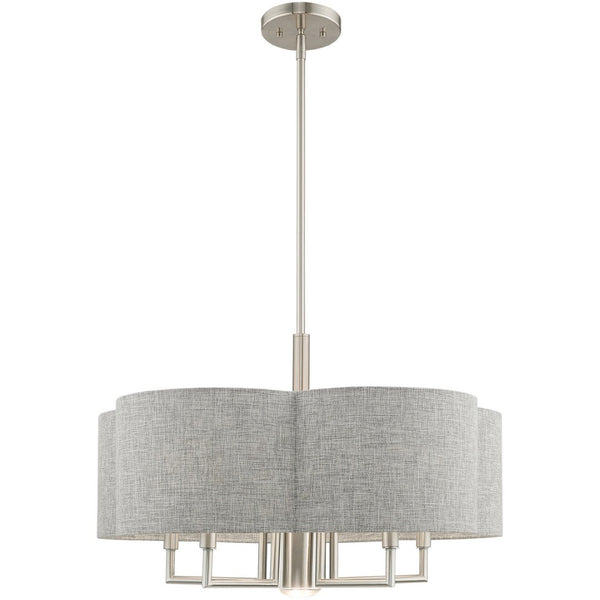 HomeRoots Six Light Dimmable Chandelier - Modern Cylindrical Shades for Versatile Spaces & Adjustable Ambiance 687928