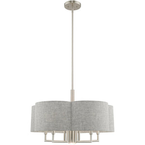 HomeRoots Six Light Dimmable Chandelier - Modern Cylindrical Shades for Versatile Spaces & Adjustable Ambiance 687928