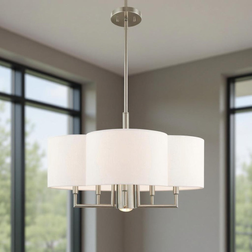 HomeRoots Six Light Dimmable Chandelier - Modern Steel Design with Cylinder Shades for Stylish Home Illumination 687929
