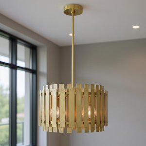 HomeRoots Five Light Dimmable Chandelier with Modern Cylinder Shades for Stylish Home Ambiance & Flexibility 687931