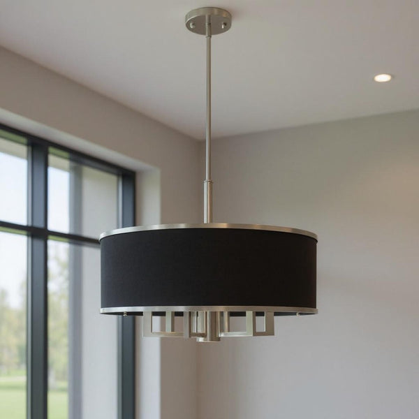 HomeRoots Seven Light Dimmable Chandelier - Modern Cylindrical Shades for Elegant Ambient Illumination 687934