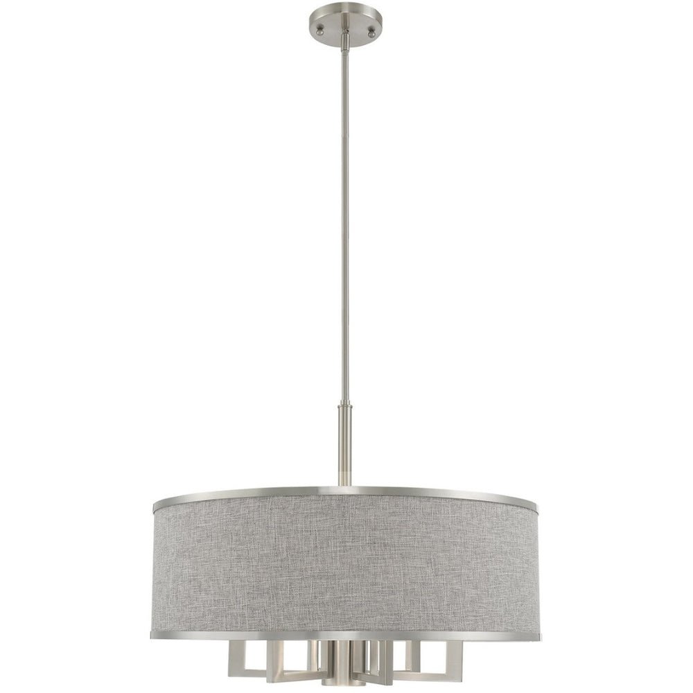 HomeRoots Seven Light Dimmable Chandelier - Sleek Cylindrical Design with Steel Shades for Modern Elegance 687936