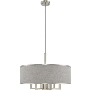 HomeRoots Seven Light Dimmable Chandelier - Sleek Cylindrical Design with Steel Shades for Modern Elegance 687936
