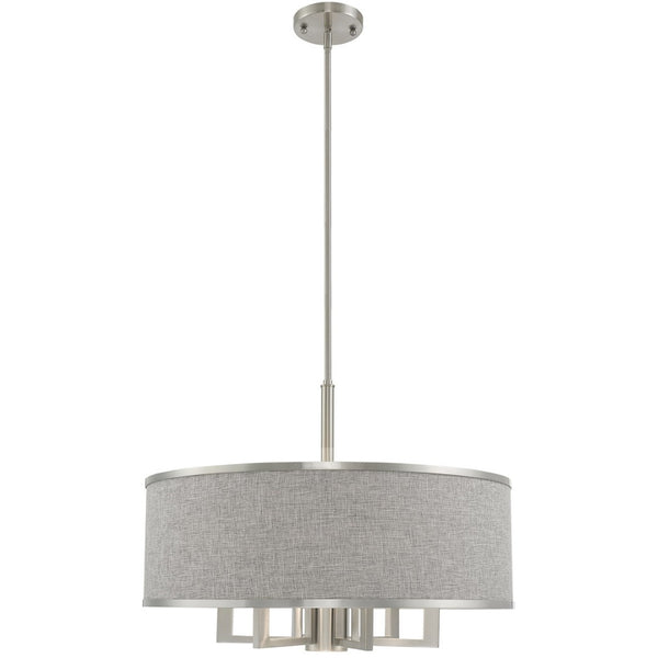 HomeRoots Seven Light Dimmable Chandelier - Sleek Cylindrical Design with Steel Shades for Modern Elegance 687936