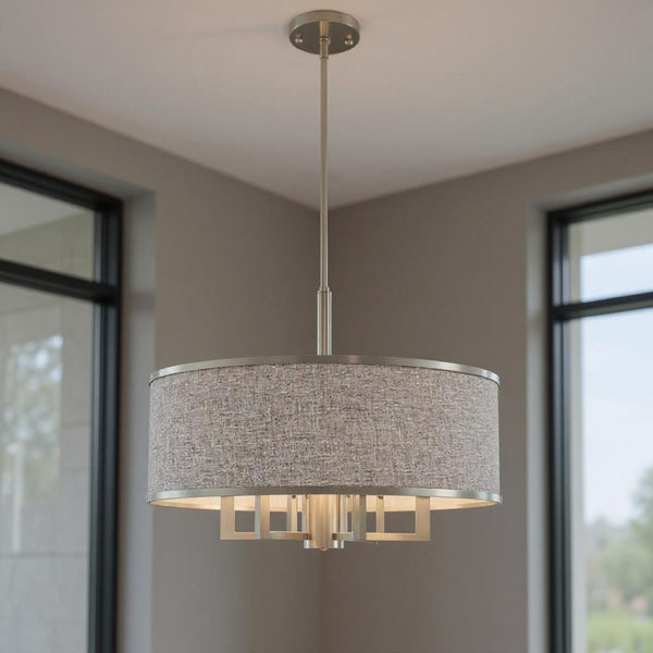 HomeRoots Seven Light Dimmable Chandelier - Sleek Cylindrical Design with Steel Shades for Modern Elegance 687936