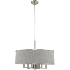 HomeRoots Seven Light Dimmable Chandelier - Sleek Cylindrical Design with Steel Shades for Modern Elegance 687936