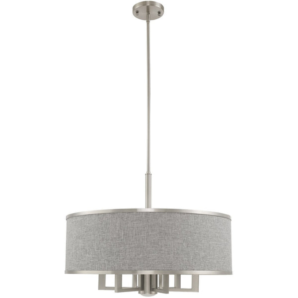 HomeRoots Seven Light Dimmable Chandelier - Sleek Cylindrical Design with Steel Shades for Modern Elegance 687936