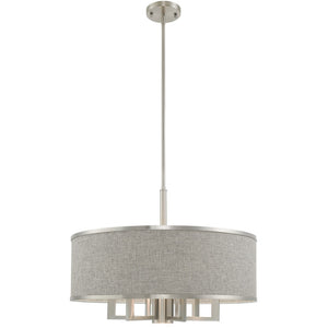 HomeRoots Seven Light Dimmable Chandelier - Sleek Cylindrical Design with Steel Shades for Modern Elegance 687936