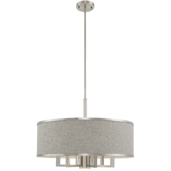 HomeRoots Seven Light Dimmable Chandelier - Sleek Cylindrical Design with Steel Shades for Modern Elegance 687936