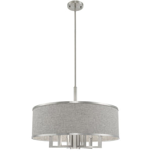 HomeRoots Seven Light Dimmable Chandelier - Sleek Cylindrical Design with Steel Shades for Modern Elegance 687936