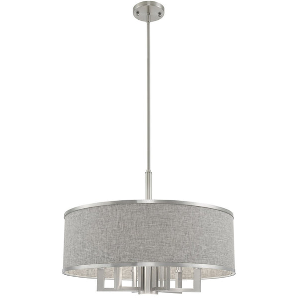 HomeRoots Seven Light Dimmable Chandelier - Sleek Cylindrical Design with Steel Shades for Modern Elegance 687936